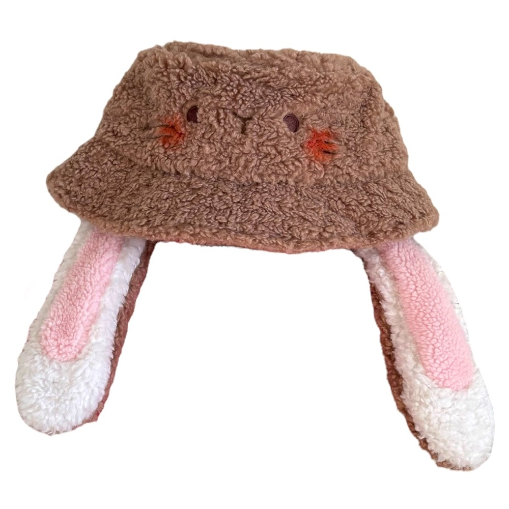 Fluffy Plush Bunny Ear Bucket Hat - image 1